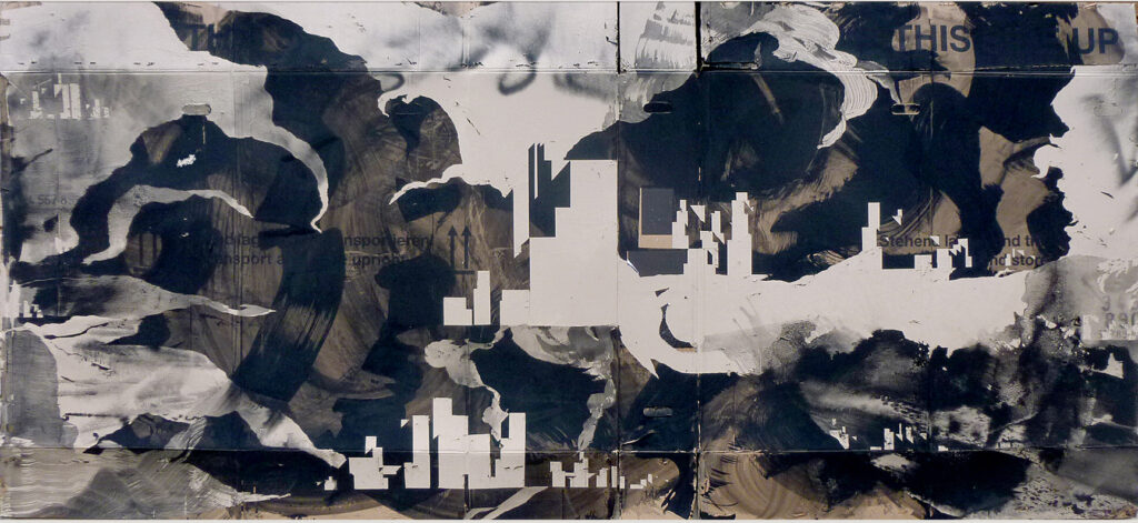 Harmonious Society #1750, 2017, 162x360cm, encres et pigments sur carton d'emballage