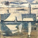 Le Havre, encres sur carton d'emballage, 130x133cm, 2024.