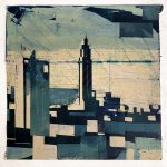 Le Havre, encres sur carton d'emballage, 64x64cm, 2024.