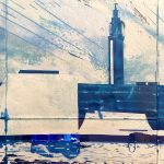 Le Havre, encres sur carton d'emballage, 81x130cm, 2024.