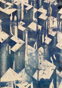 Ecoute tomber la ville, encres sur carton, 88 x 64 cm